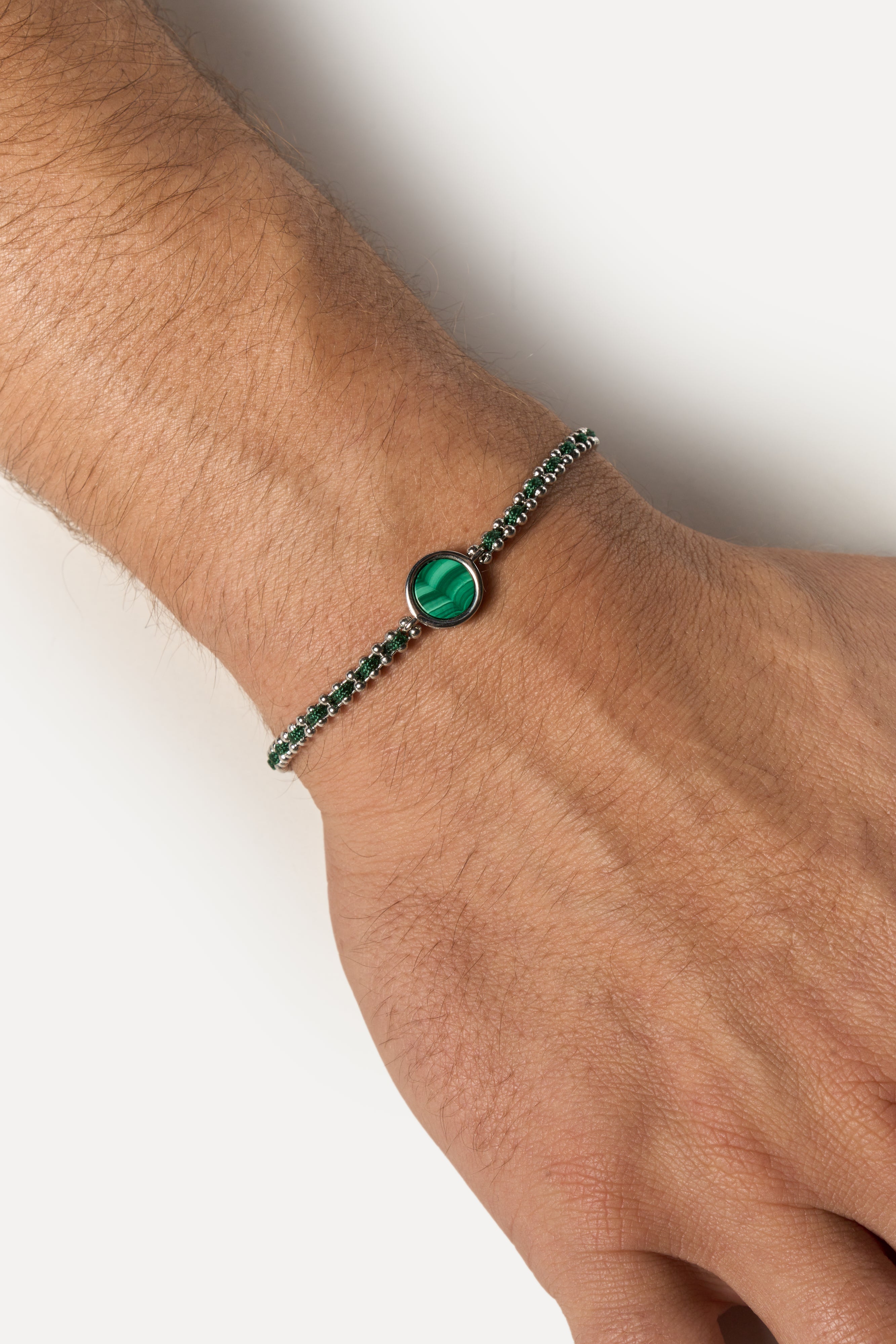 Pulsera de cadena - Orbe de malaquita (plata)