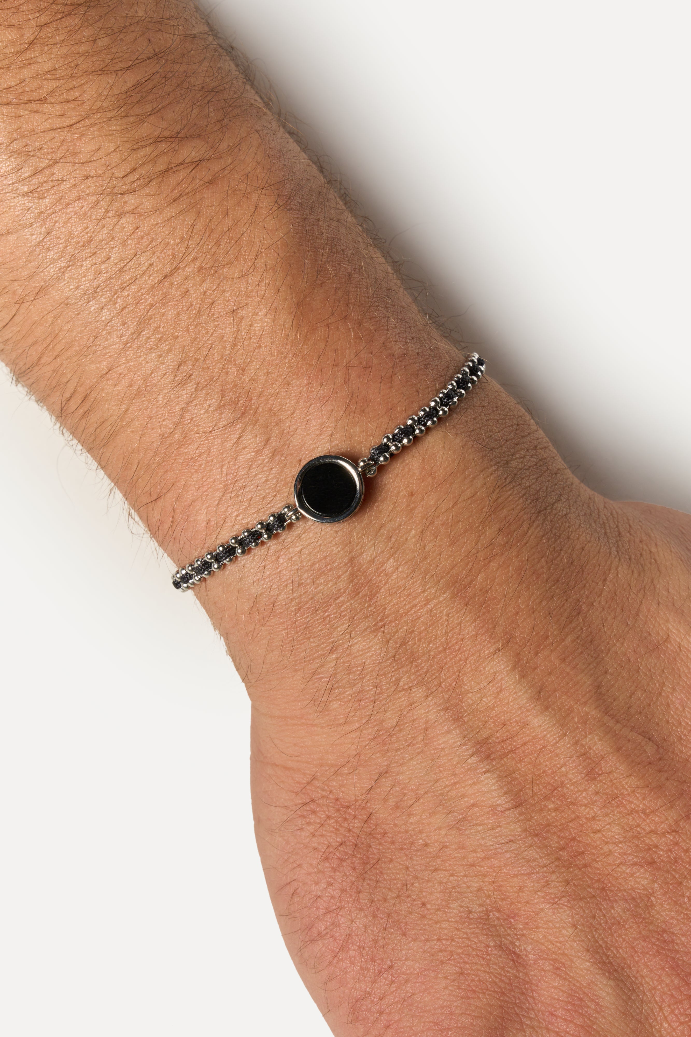Pulsera de cadena – Orbe de ónix (Plata)