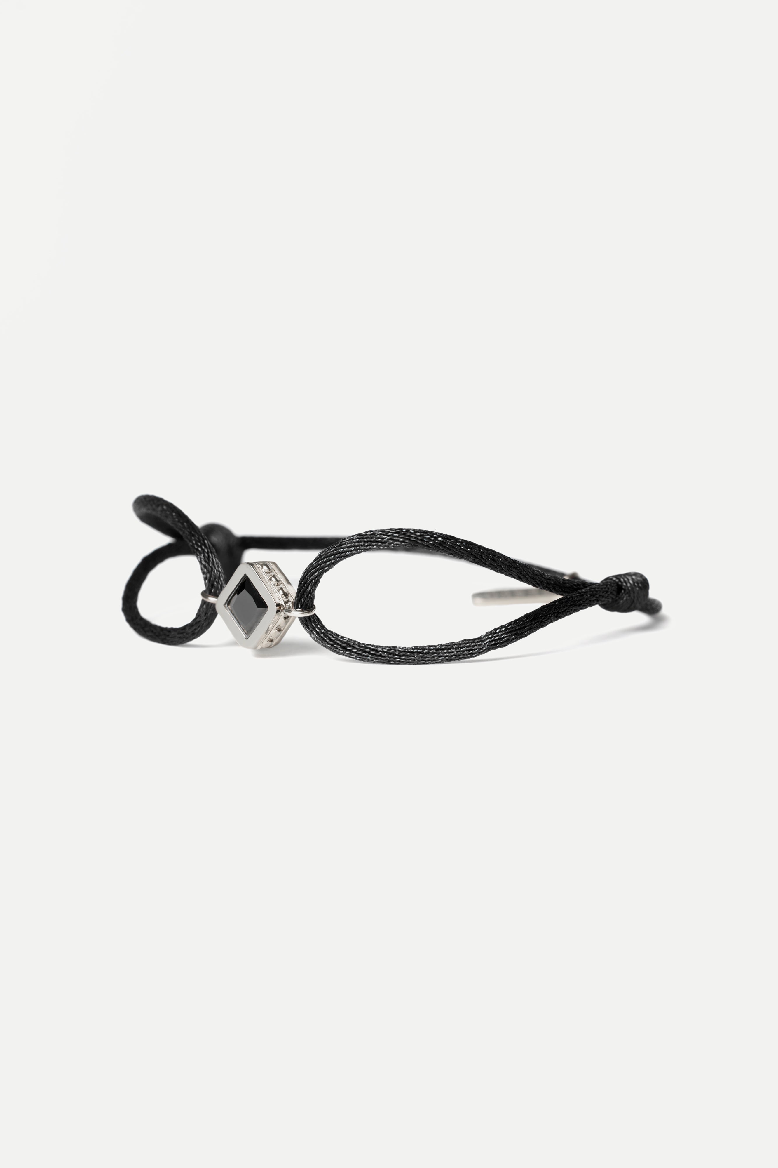 Pulsera de cuerda - Ónix (Plata)
