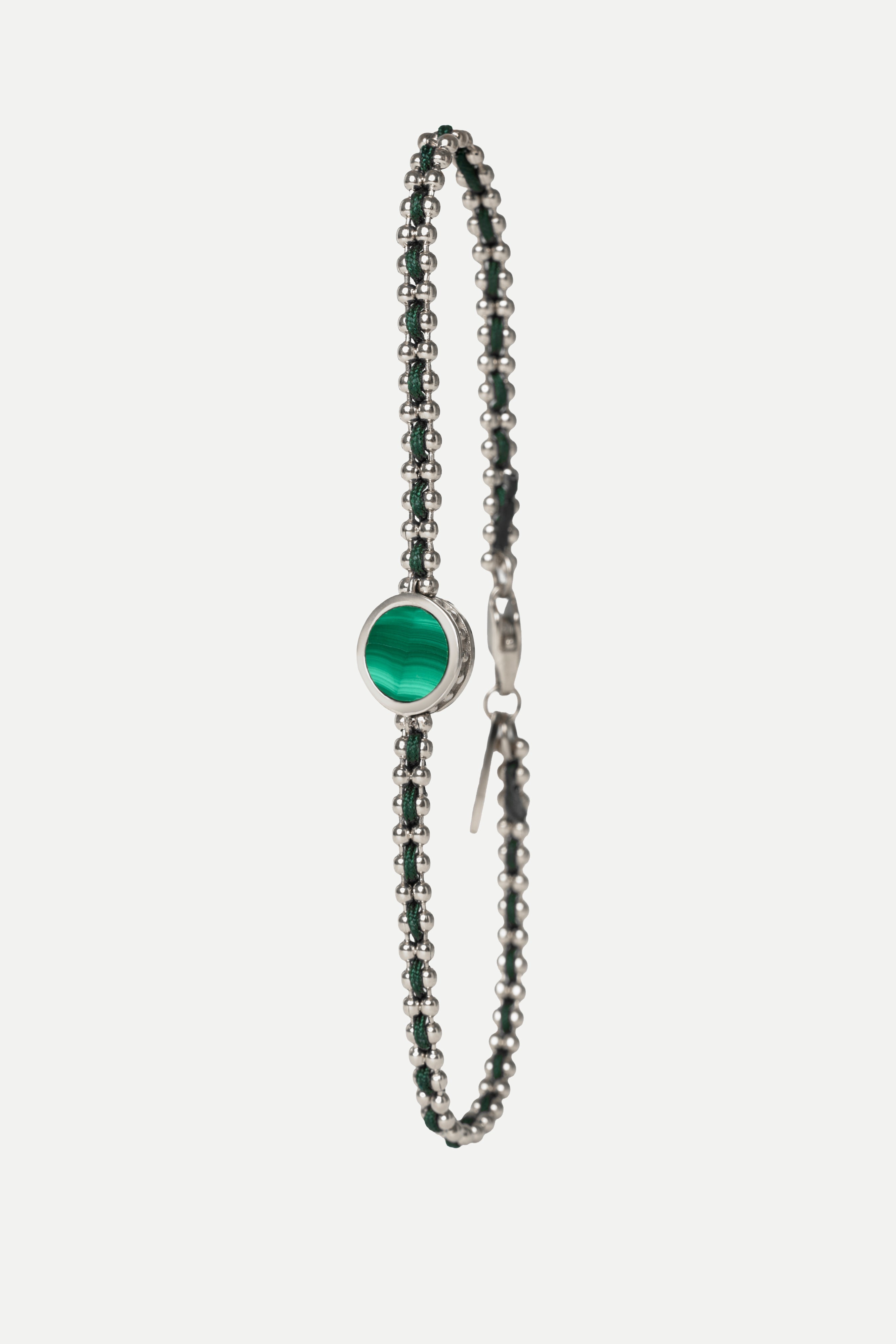 Pulsera de cadena - Orbe de malaquita (plata)