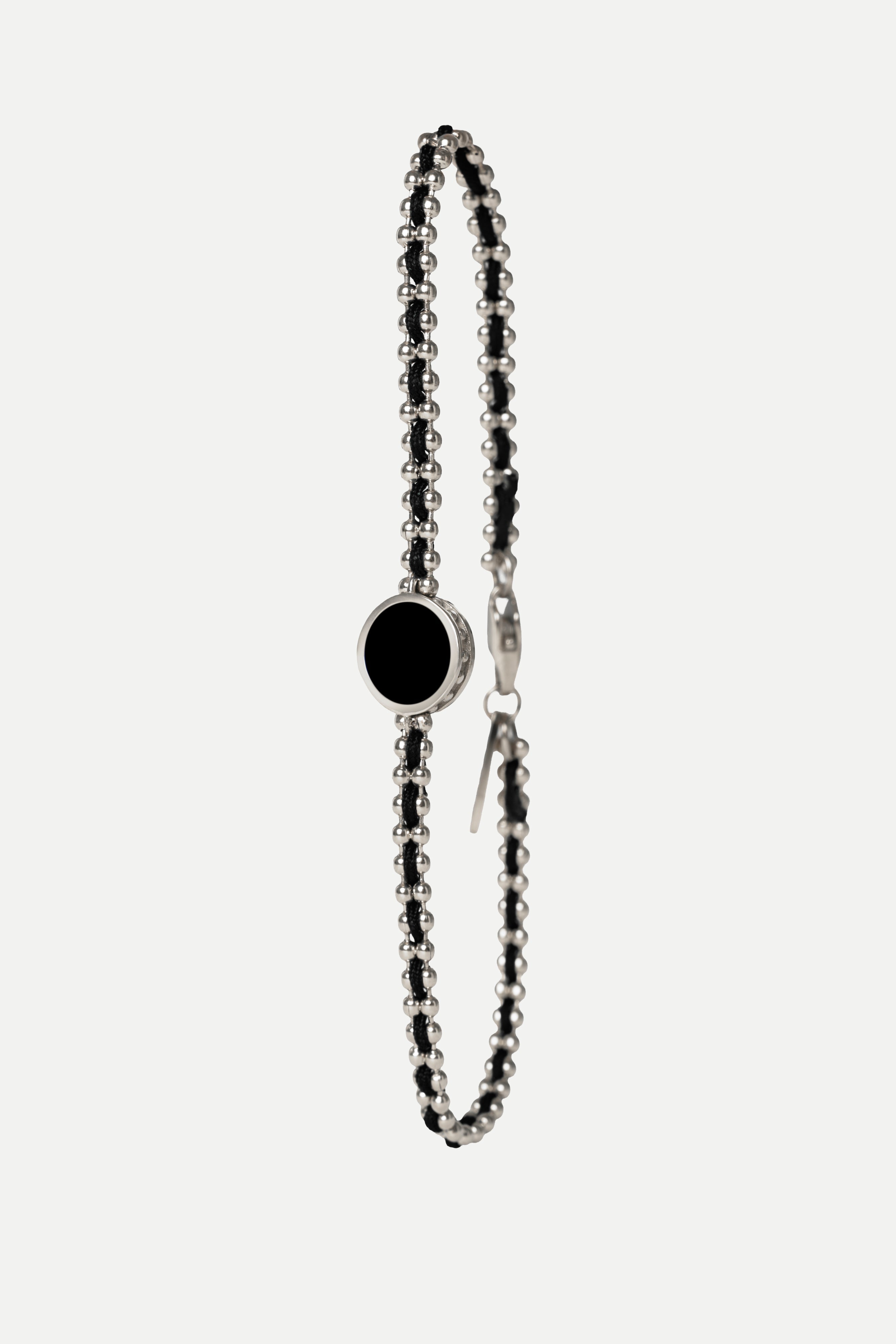 Pulsera de cadena – Orbe de ónix (Plata)